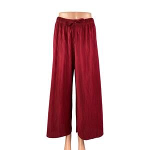 Jon & Anna Women's Red Pleated Plisse High Rise Tie Wide Leg Trousers Pants Sz L